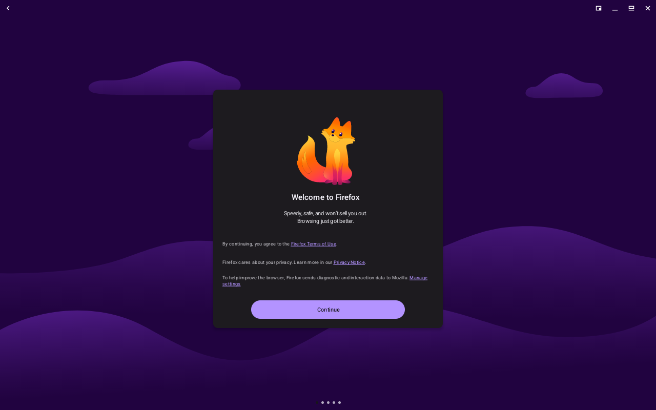 The Android appliance, booted with nobody driving it: Firefox full-screen, with no launcher and no status bar in sight.