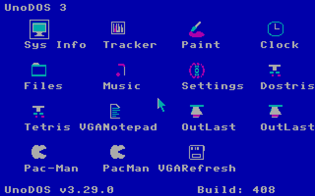 The original: UnoDOS on an IBM PC/XT, fitting a full desktop and 19 apps on a single 1.44 MB floppy.