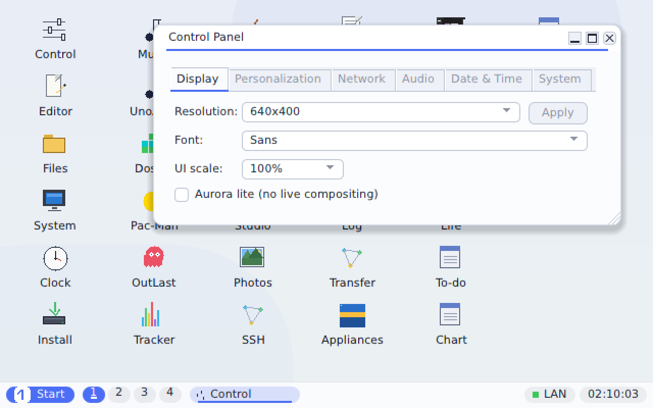 The same interface using the proportional Sans TrueType face.