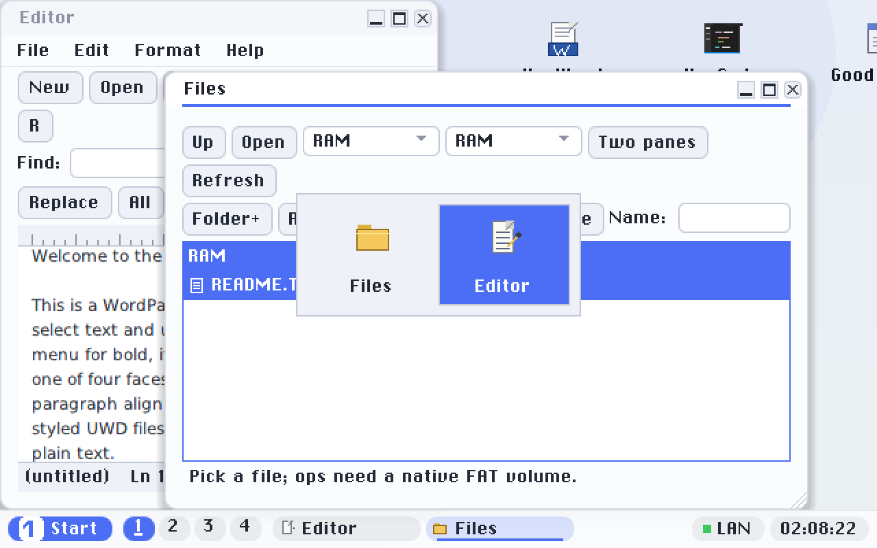The switcher, showing the windows on this desktop most-recently-used first. It is scoped to the current desktop on purpose: a switcher that reached across all four would undo the point of having them.