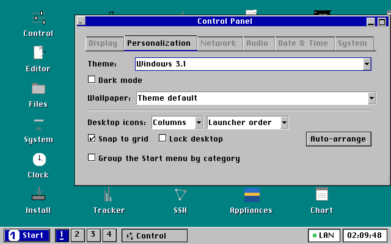 Windows 3.1: teal desktop, raised widgets.