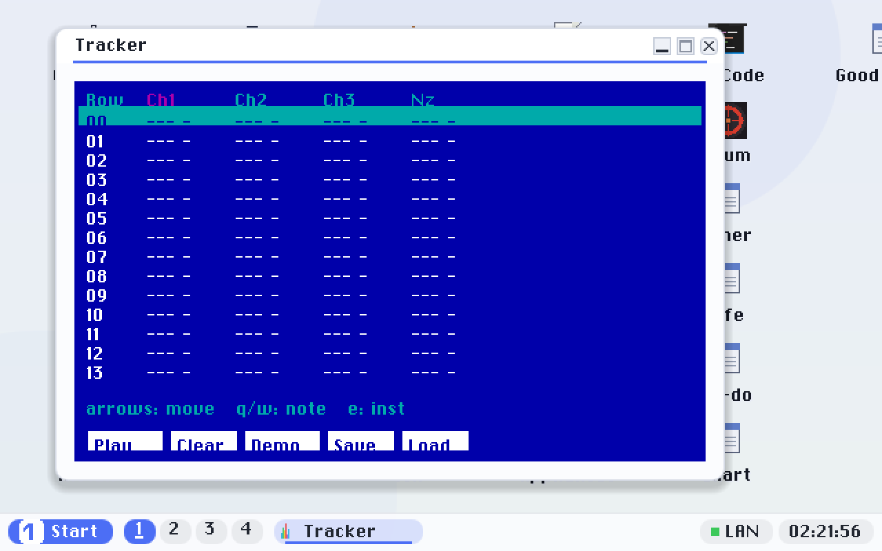 Tracker: a 4-channel pattern sequencer.