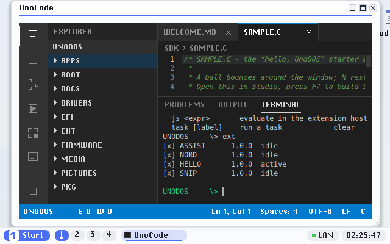 The terminal after help and ext. It is a quick way to do the things that are fiddly with the mouse, and the fastest way to see which extensions actually loaded.